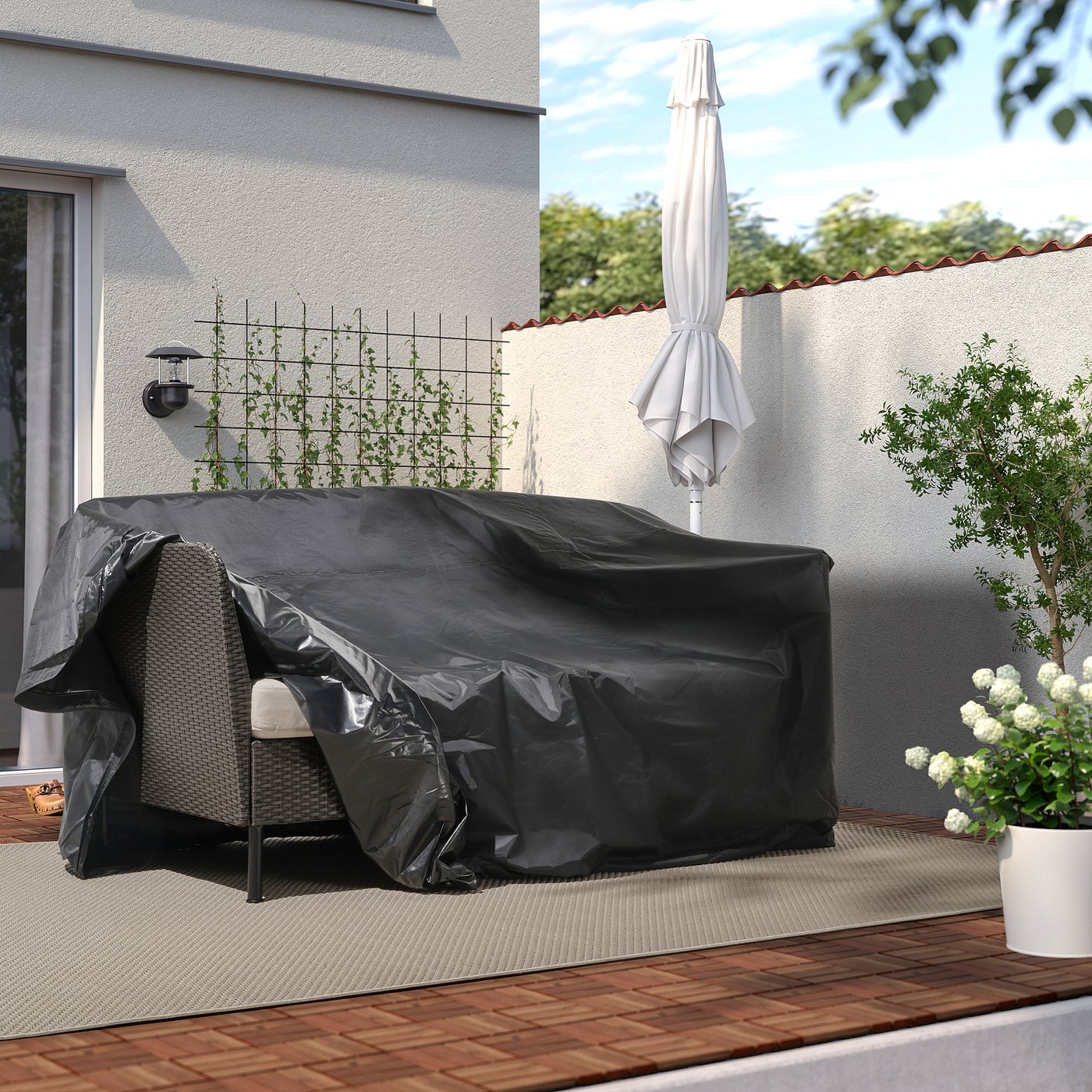 TOSTERÖ connectable cover f outdoor frntr, black, 283x300 cm