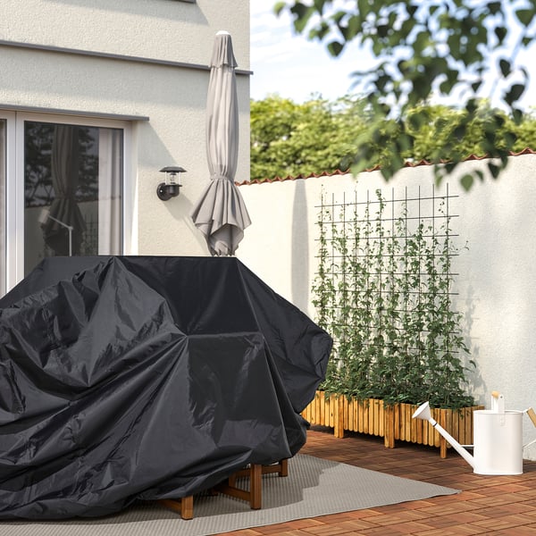 TOSTERÖ cover for outdoor furniture, table and chairs/black, 190x80 cm