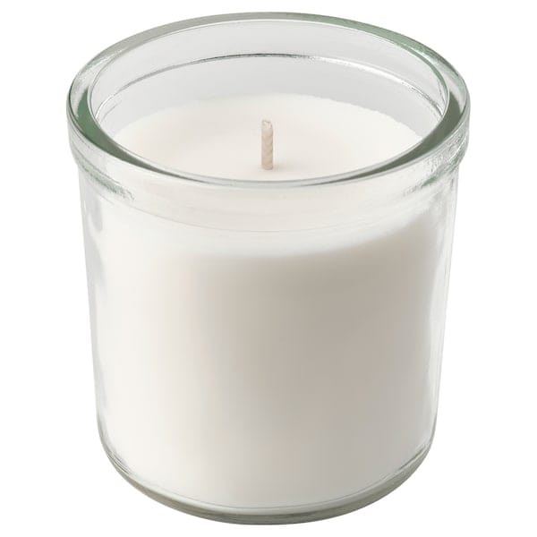 TRÅDCYPRESS - Scented candle in glass, Fresh linen/white, 40 hr