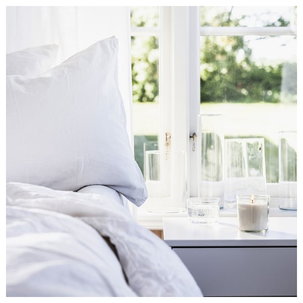 TRÅDCYPRESS scented candle in glass, Fresh linen/white, 40 hr