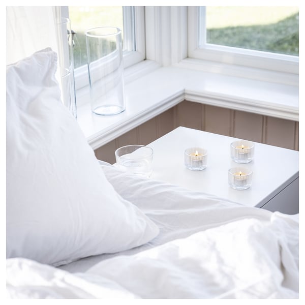 TRÅDCYPRESS scented tealight, Fresh linen/white, 3.5 hr, 30 pack