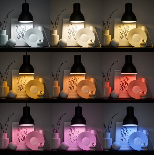 TRÅDFRI - LED bulb E14 806 lumens, wireless adjustable intensity colour and spectrum white/opal white globe