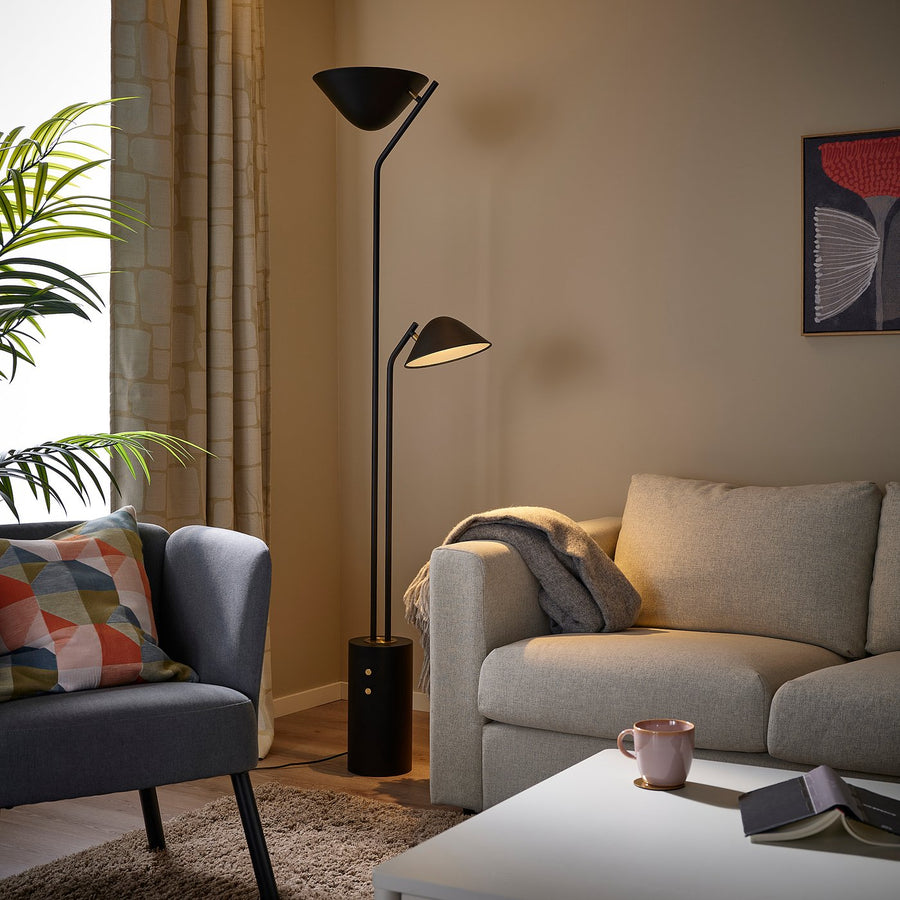 TRÅDNATE floor uplighter/reading lamp, black, 180 cm