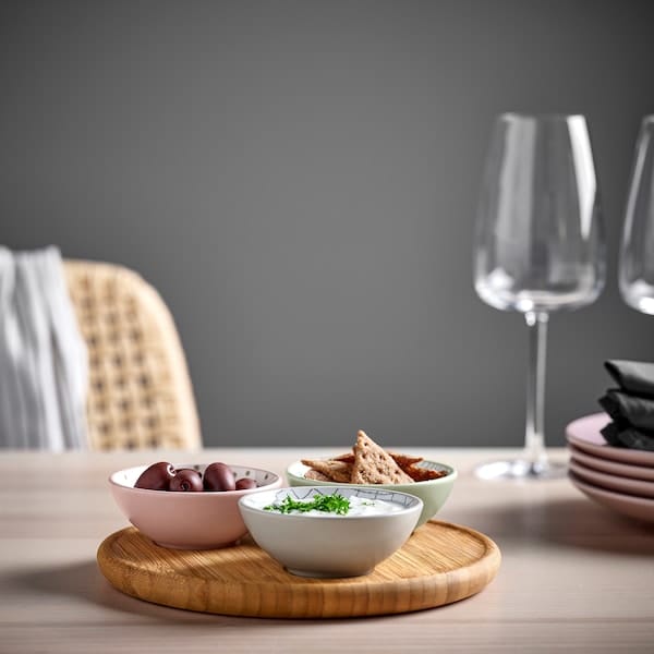 Ikea TRÅDTICKA - Tray with 3 bowls, multicolour/bamboo