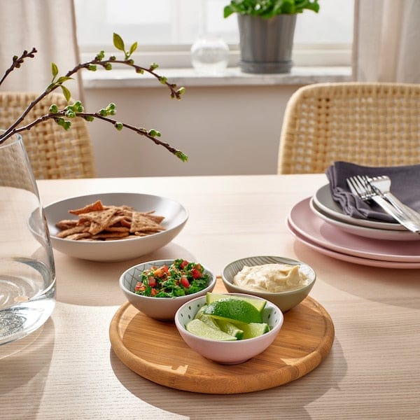 Ikea TRÅDTICKA - Tray with 3 bowls, multicolour/bamboo