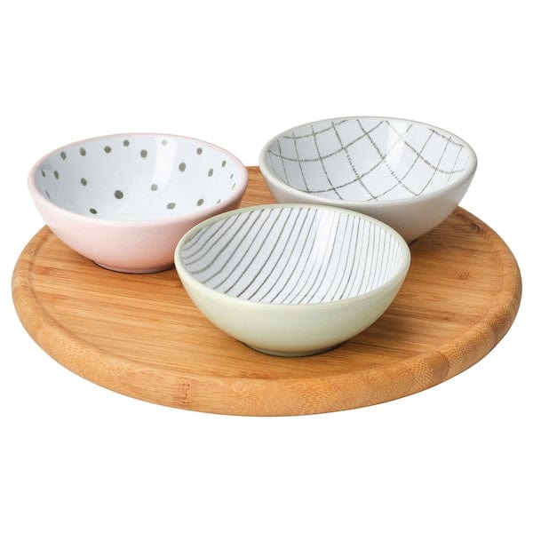 Ikea TRÅDTICKA - Tray with 3 bowls, multicolour/bamboo