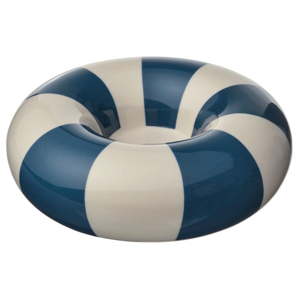 TRÄDSTAM - Tealight holder, dark blue/white, 4 cm