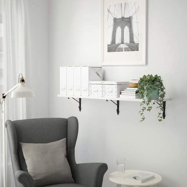 TRANHULT / KROKSHULT wall shelf, white stained aspen, 120x30 cm