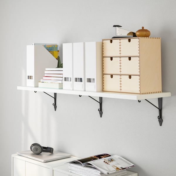 TRANHULT / KROKSHULT wall shelf, white stained aspen, 120x30 cm