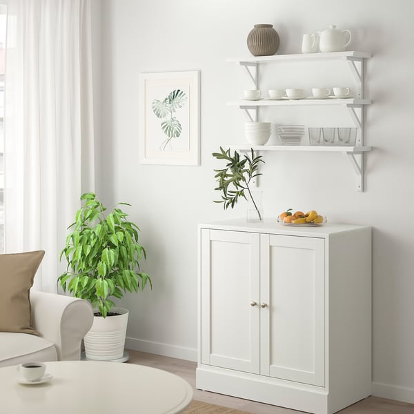 TRANHULT / SANDSHULT wall shelf combination, white stained aspen, 80x20 cm