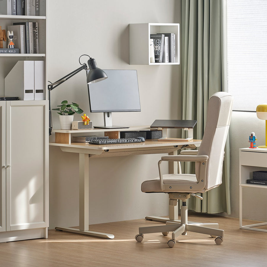 TRAVSPORT desk sit/stand, electric oak effect/beige, 120x70 cm