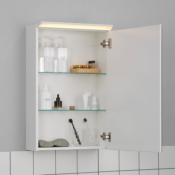 TREASJÖN mirror cab 1 door/built-in lighting, 50x17x75 cm