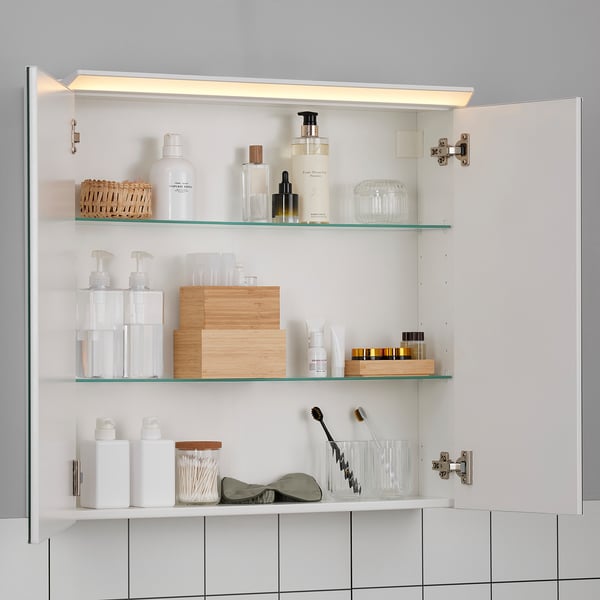 TREASJÖN mirror cab 2 door/built-in lighting, 80x17x75 cm