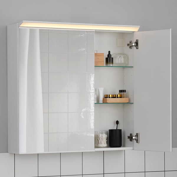 TREASJÖN mirror cab 2 door/built-in lighting, 80x17x75 cm