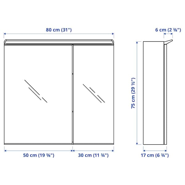 Ikea TREASJÖN - Mirror cab 2 door/built-in lighting, 80x17x75 cm