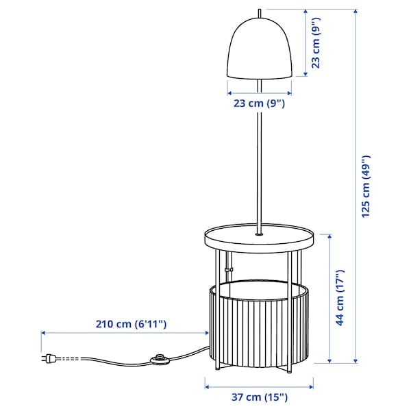 Ikea TRINDSNÖ - Floor lamp, white metal/ birch veneer ,