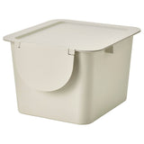 TRÖSKNING bin with lid, light beige, 12 l