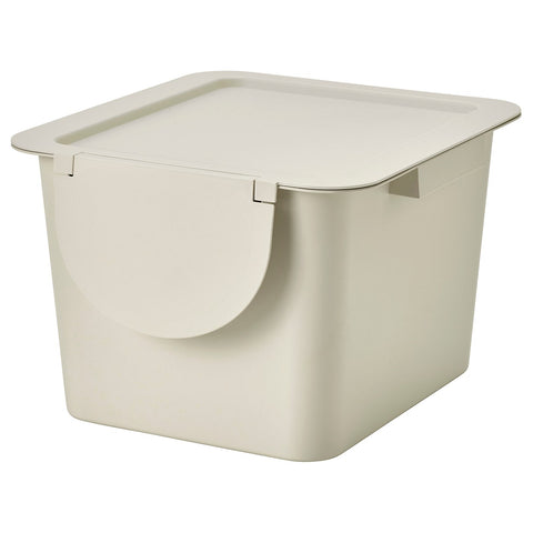 TRÖSKNING bin with lid, light beige, 30x20x32 cm