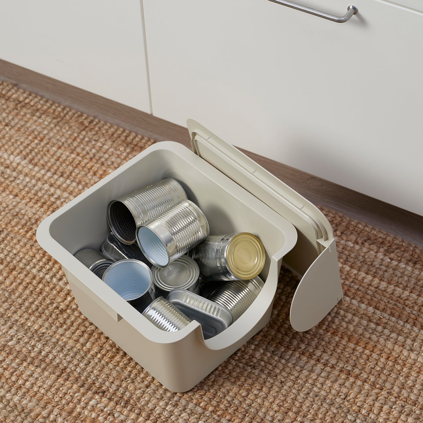 TRÖSKNING bin with lid, light beige, 12 l