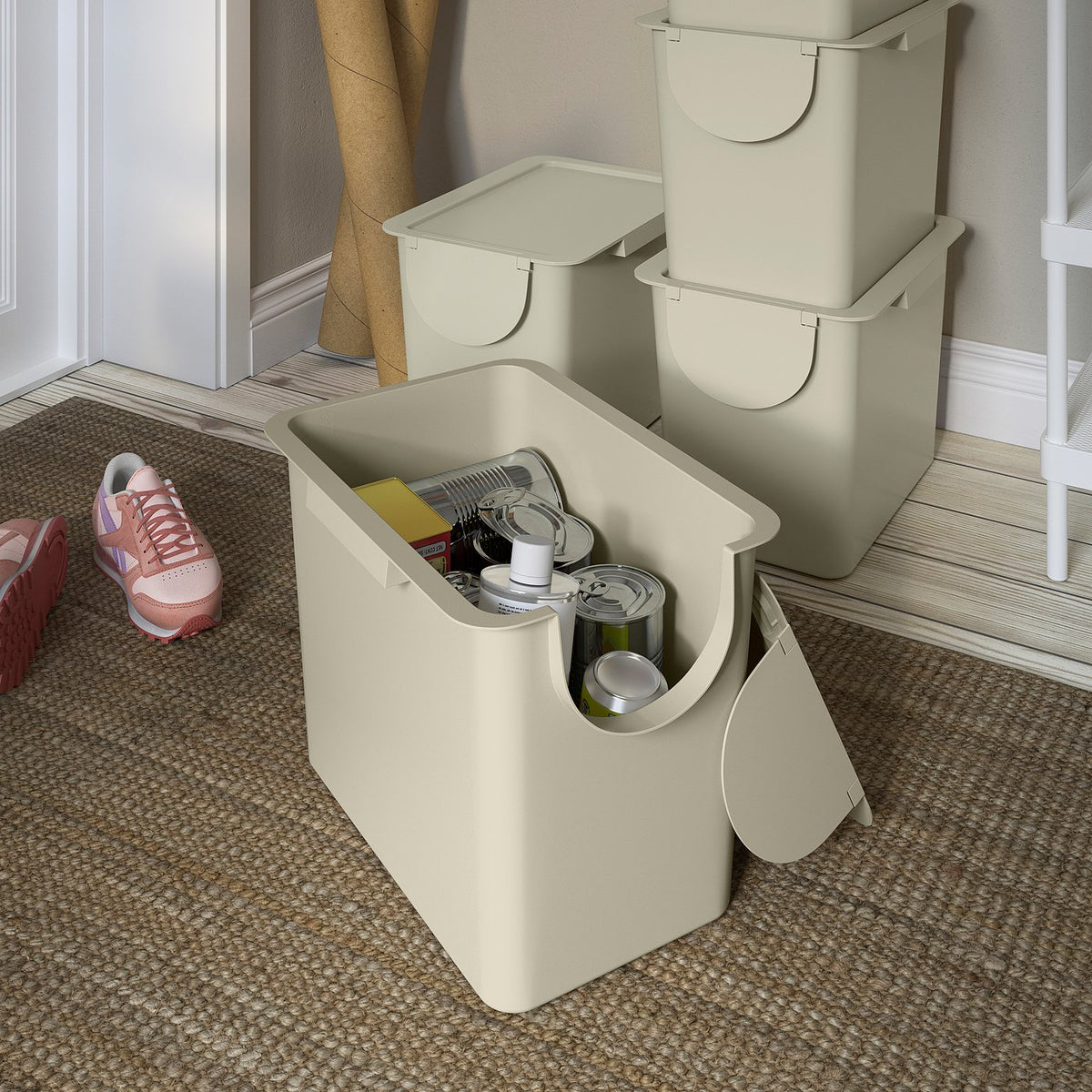 TRÖSKNING bin with lid, light beige, 25 l