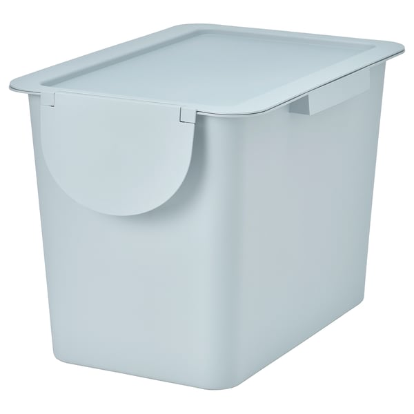 TRÖSKNING bin with lid, light grey-blue, 25 l