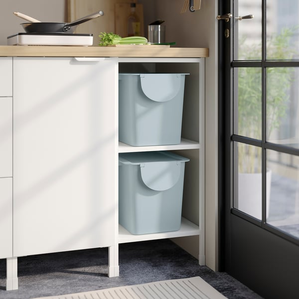 TRÖSKNING bin with lid, light grey-blue, 25 l