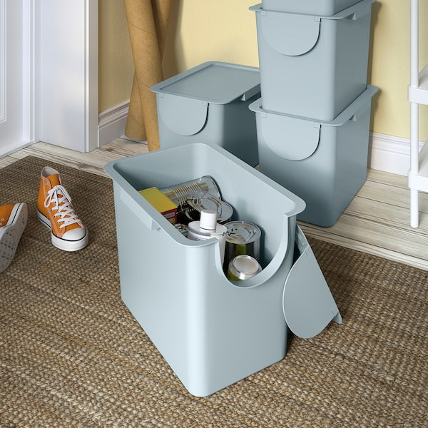 TRÖSKNING bin with lid, light grey-blue, 25 l