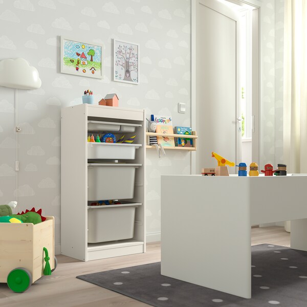 TROFAST - Storage combination with boxes/tray, white grey/white, 46x30x94 cm