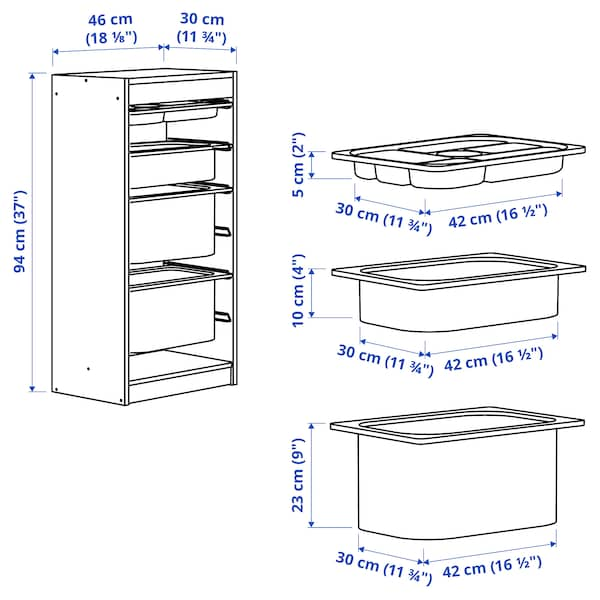 TROFAST - Storage combination with boxes/tray, white grey/white, 46x30x94 cm