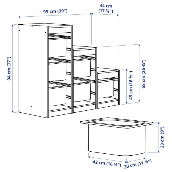 TROFAST - Storage combination with boxes/tray, white grey/dark grey, 99x44x94 cm