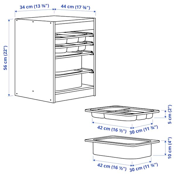 Ikea TROFAST - Storage combination with boxes/tray, white grey/green, 34x44x56 cm