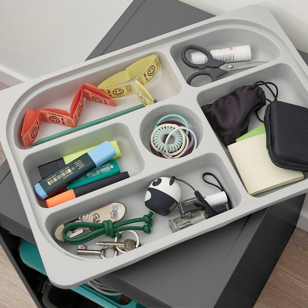 TROFAST - Storage combination with boxes/tray, grey grey/light green-grey, 46x30x94 cm