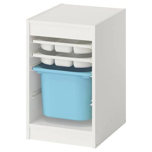 TROFAST Combination with container/tray, white white/blue, 34x44x56 cm