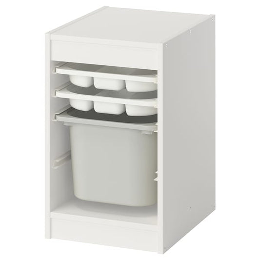 TROFAST - Combination with container/tray, white white/grey,34x44x56 cm