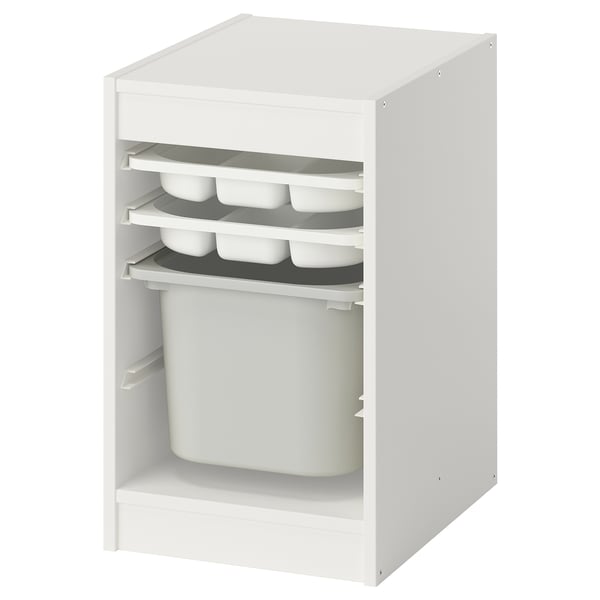 TROFAST storage combination with box/trays, white white/grey, 34x44x56 cm