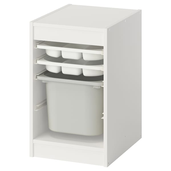 TROFAST - Storage combination with box/trays, white white/grey, 34x44x56 cm