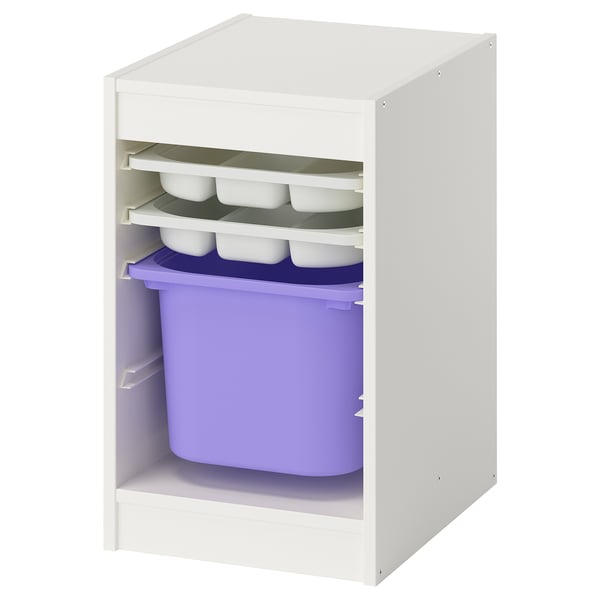 TROFAST storage combination with box/trays, white white/lilac, 34x44x56 cm