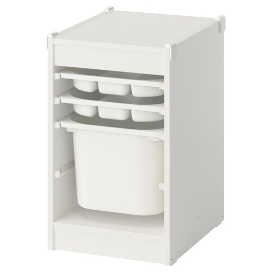 TROFAST - Combination with container/tray, white/white,34x44x56 cm