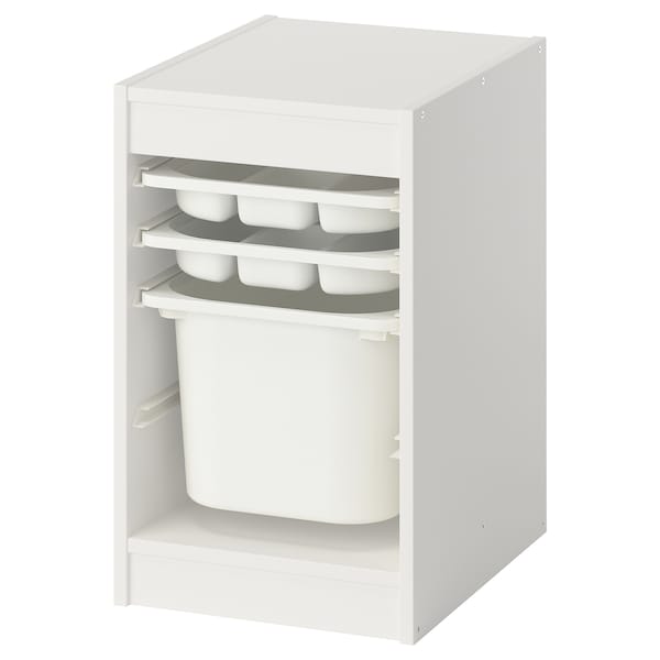 TROFAST - Combination with container/tray, white/white,34x44x56 cm