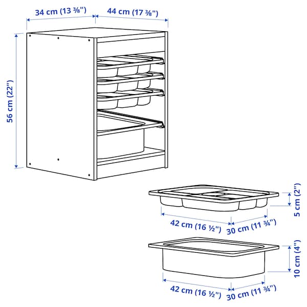 Ikea TROFAST - Storage combination with box/trays, white grey/white, 34x44x56 cm