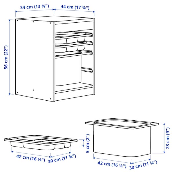 TROFAST - Storage combination with box/trays, white grey/light red, 34x44x56 cm