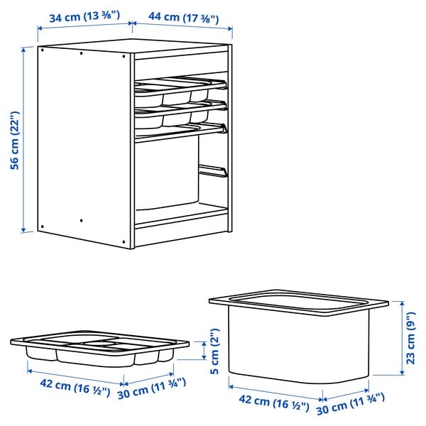 Ikea TROFAST - Combination with container/tray, white red/grey,34x44x56 cm
