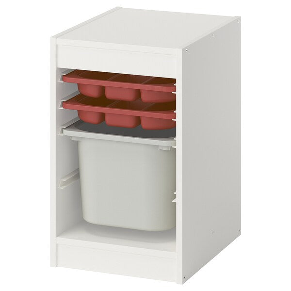 TROFAST - Combination with container/tray, white red/grey,34x44x56 cm