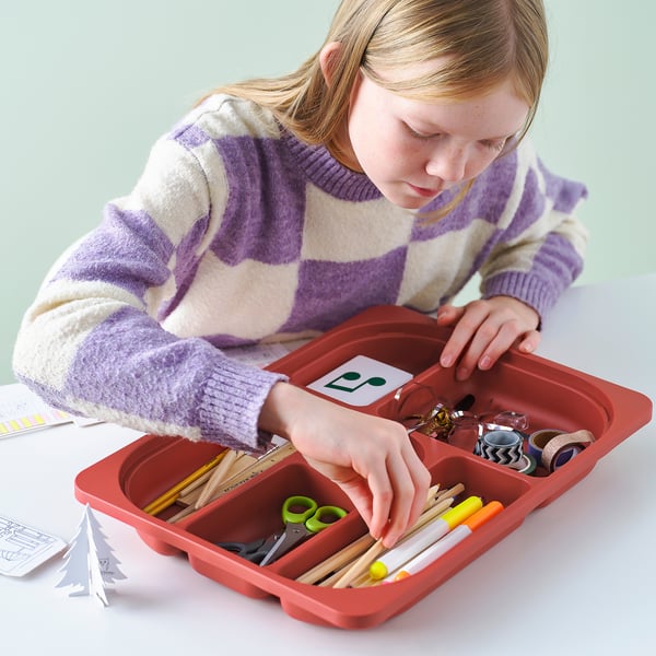 TROFAST storage combination with box/trays, white red/grey, 34x44x56 cm