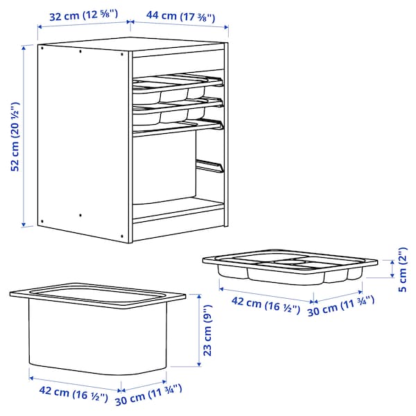 Ikea TROFAST - Combination with container/tray, pine with white stain white/grey,32x44x52 cm