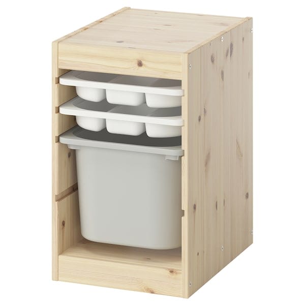 Ikea TROFAST - Combination with container/tray, pine with white stain white/grey,32x44x52 cm