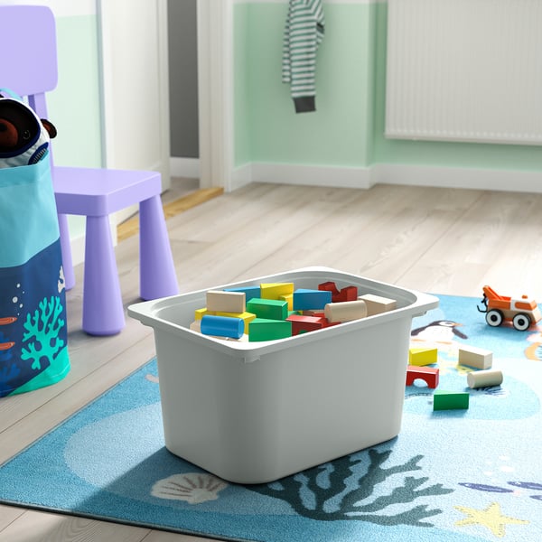 TROFAST - TROFAST Storage combination with box/trays, light white stained pine white/grey, 32x44x52 cm