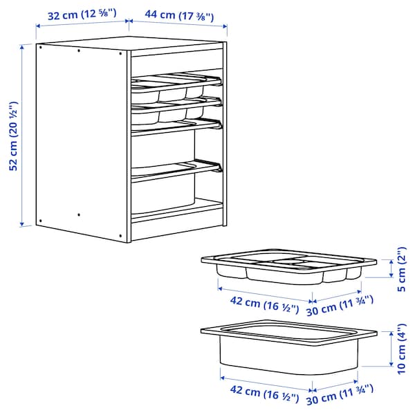 Ikea TROFAST - Combination with container/tray, pine with white/white stain,32x44x52 cm