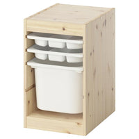 TROFAST storage combination with box/trays, light white stained pine/white, 32x44x52 cm