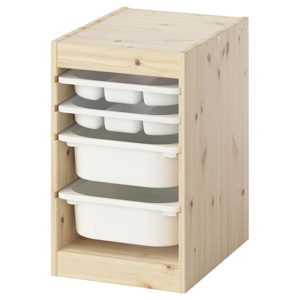 TROFAST - Storage combination with box/trays, light white stained pine/white, 32x44x52 cm